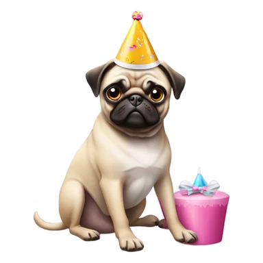 Pug wearing a birthday hat getting a pedicure sticker