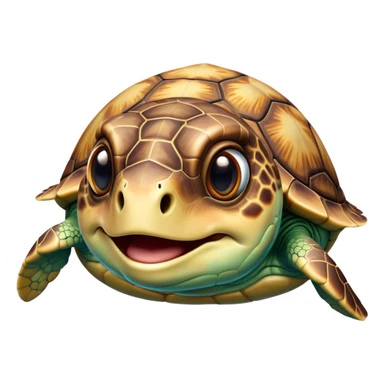Cinematic Comical Sea Turtle Portrait Emoji, Head tilted dramatically with an exaggeratedly amused expression, featuring a boldly patterned, domed shell and wide, comically expressive eyes full of playful disbelief, Simplified yet hilariously expressive features, highly detailed, glowing with a slightly sassy oceanic glow, high shine, dramatic yet playful, stylized with an air of cheeky marine mischief, soft glowing outline, capturing the essence of a meme-worthy sea turtle that looks ready to glide its way into viral fame! sticker