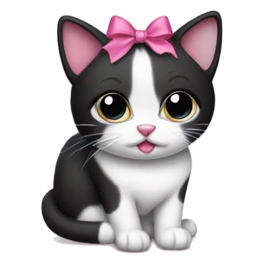 black and white cat with pink bow sticker
