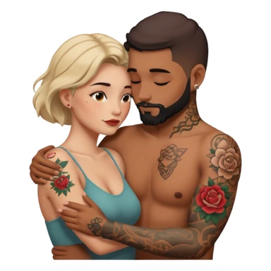 Loving intimate moment between lovers, photo Realistic Couple with tattoos  sticker
