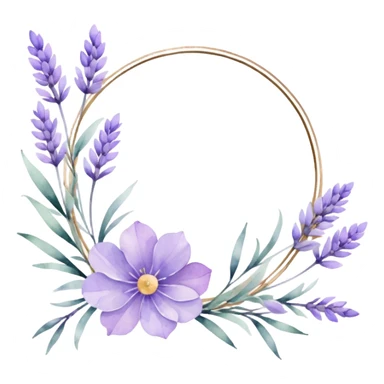 The art style is clean line art with delicate watercolor textures, pastel colors, and a dominant palette of lavender, soft lilac, and muted purple.  Delicate frames to border text sticker