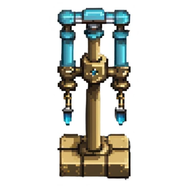 brass mechanical press from Create mod, Minecraft pixel art style, detailed brass and iron sticker