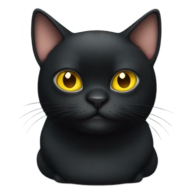 Really fat black cat with really big yellow eyes and a belly sticker