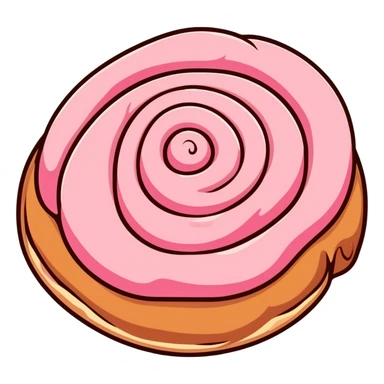 coquette style cinnamon roll with pink frosting seen from top view sticker