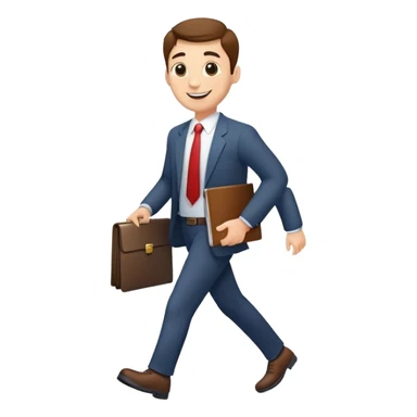 happy businessman proudly walking after signing important document sticker