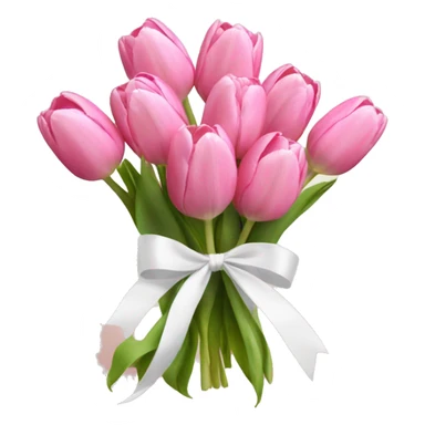 Pink tulip bouquet with white ribbon tied around it sticker