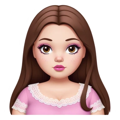big fat plus size, pretty bratz girl, brown straight hair, freckles, dark brown eyes, pink lips, black eyeliner, pale skin, cute lace girly clothes sticker