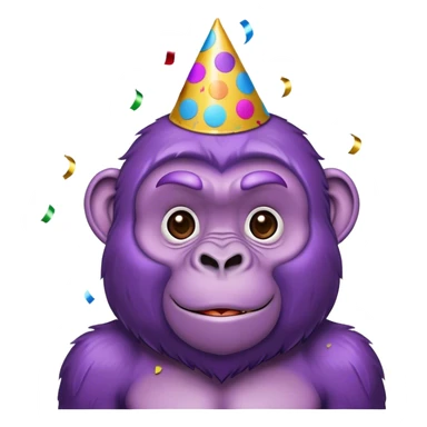 purple gorilla with birthday hat and confetti sticker