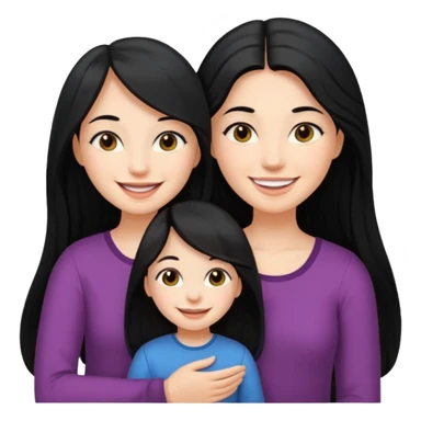 black long haired one mom with one daughter happy two person only sticker