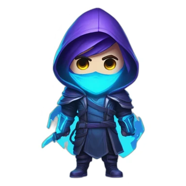 Riot Games Valorant Omen Male neon blue eyes glowing bright blue Video game character blue purple hooded assassin themed character shrouded wraith sticker