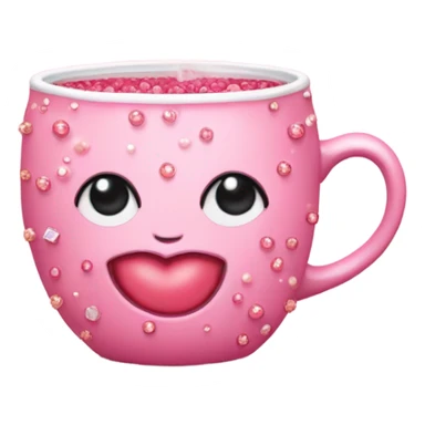 soft pink mug filled with steaming hot raspberry tea, decorated with blush pink pearl and sparkly embellishments (aesthetic, cute) sticker