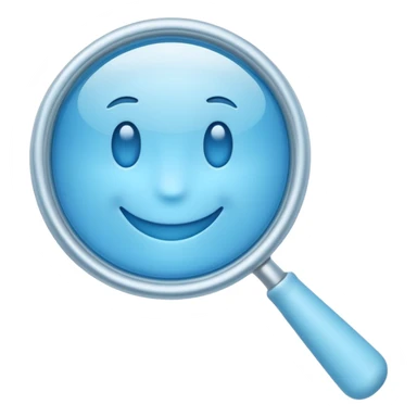 A 3D emoji-style magnifying glass, smooth rounded shapes, soft gradient blue ring, glossy plastic material, subtle highlights and reflections, simple minimal design, pastel blue color, slightly thick proportions, soft lighting, clean white background, modern emoji aesthetic, centered composition sticker