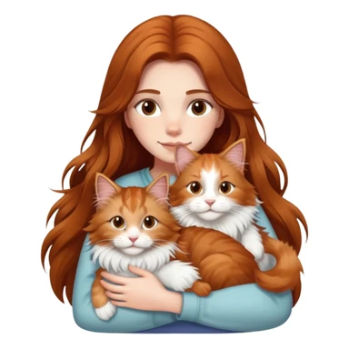 A girl with long  hair tightly hugged a Maine coon sticker