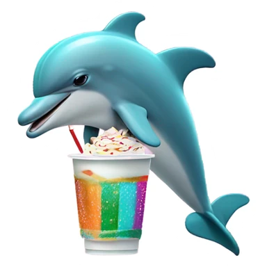 A dolphin in a Christmas sweater playing on a iPad while drinking a Frappuccino with arm bands on  sticker