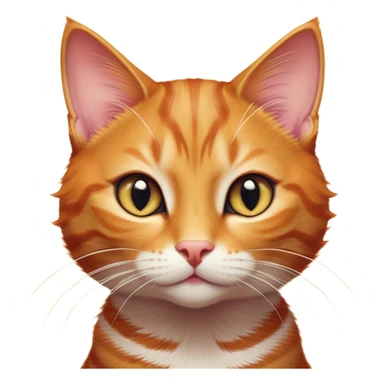 Cinematic Cute Ginger Tabby Cat Portrait Emoji, Head tilted playfully and inquisitively, sleek orange-brown fur with bold tabby stripes and a distinctive M-shaped marking on the forehead, sparkling amber eyes, Simplified yet irresistibly adorable features, highly detailed, glowing with a warm, friendly glow, high shine, affectionate and curious, stylized with a touch of whimsy, bright and endearing, soft glowing outline, capturing the essence of a mischievous yet loving kitten, so playful it feels like it could pounce out of the screen and into your arms! sticker