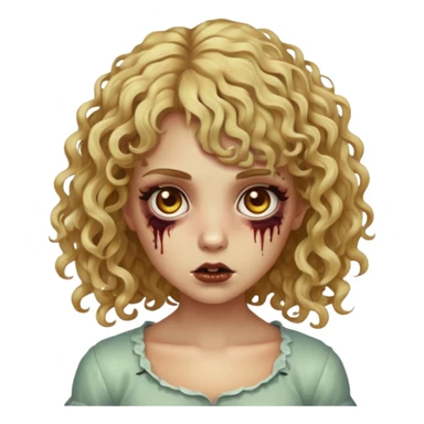 uma garota zumbi de cabelo cor loiro mel forte, olhos castanhos escuros, o cabelo dela é cacheado e ela tem uma franja cacheada  sticker