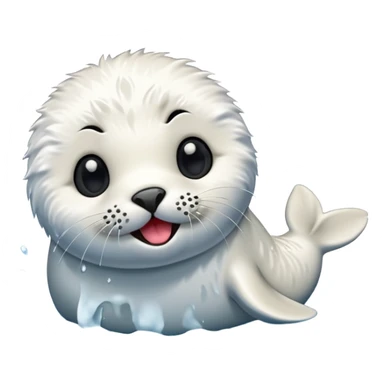 A fluffy, all-white furred, tiny seal having fun in the lake while sticking his tongue out. sticker