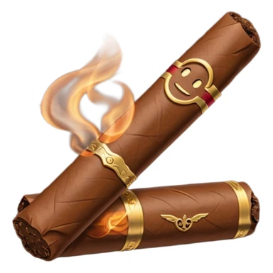 Emoji-style cigar icon, dark brown wrapper, subtle smoke, minimalistic, clean silhouette, metal details, no gold sticker