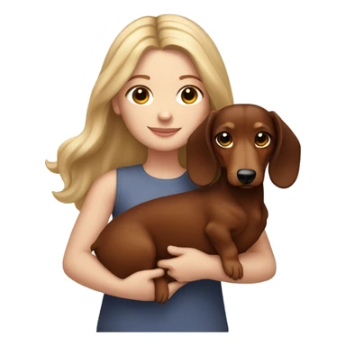 Dark hair white girl holding reddish brown long haired dachshund  sticker