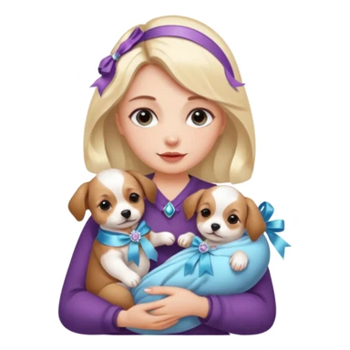 woman holding baby dogs with ribbons and crystals sticker