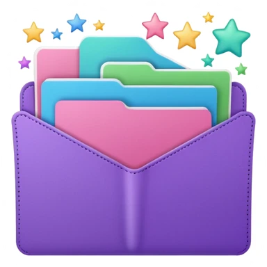 small cute folder icon emoji style, slightly open at the top, several colorful divider tabs peeking out (blue, green, pink, purple), white label area on the front with the word 'Covers' in playful handwriting, small sparkles or stars around the folder sticker