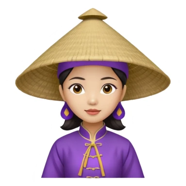 ancient vietnamese girl with conical hat, purple sticker