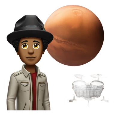 Bruno mars on mars with a Alien in the background and earth in the sky   sticker