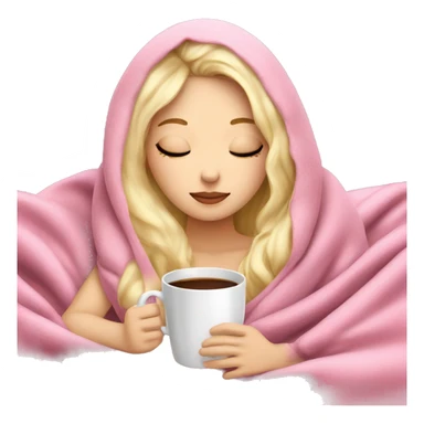 white blonde girl inside a pink blanket sipping coffee eyes closed sticker