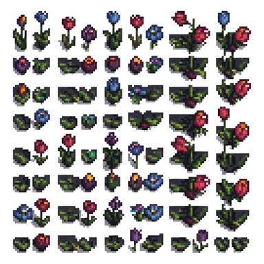 black tulips, pixel art style, retro, pixelated, simple colors sticker