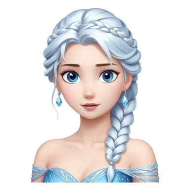 Cinematic Stunning Elsa Portrait Emoji, Ice-blue gown shimmering, platinum hair flowing in a graceful braid, piercing blue eyes glowing with icy magic, an aura of regal power and breathtaking beauty, frozen elegance at its finest! sticker