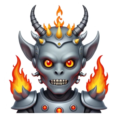Evil demon with horns and fire crown and robotic alien features sticker