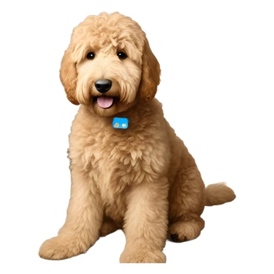 Goldendoodle with AirPod pro maxes sticker