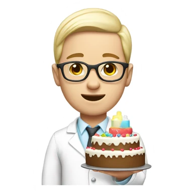 White face young pharmacist holding a cake sticker