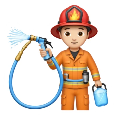 A hand holding a water hose and extinguishing the fire, no man sticker