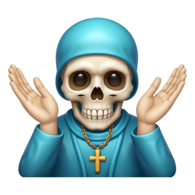 skull and praying hands combined, shiny and clear, iOS emoji style sticker