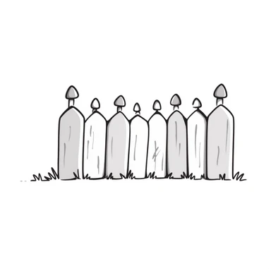 A wooden garden fence with decorative posts in pastel colors (dd9fb0, ffc6d3, a3bfc9, c4bee2, f1b091), hand-drawn doodle style sticker