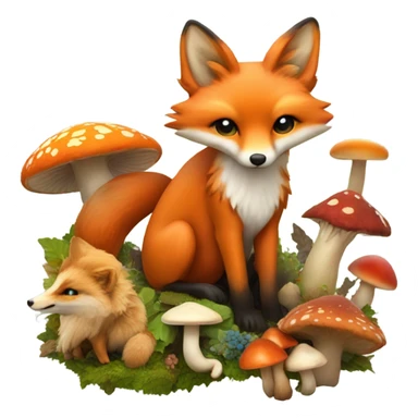 Fox with mushrooms  sticker