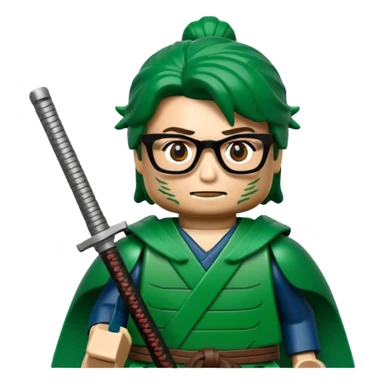 lego Samurai with glasses, Warrior in green samurai armor, with katana sticker
