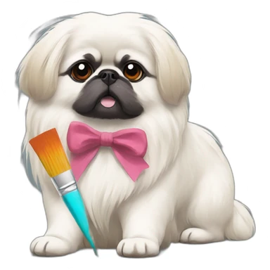 White Pekingese artist with colored paints sticker