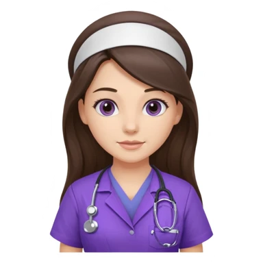 pretty brunette nurse with long hair in purple scrubs sticker