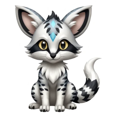 Futuristic furry fluffy floofy feathery tribal marked Genet-Absol-Kyurem-Zeraora-Primagen-fusion-creature  with big wide ears  sticker