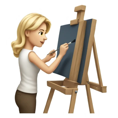 A Caucasian female artist, painting at easel sticker