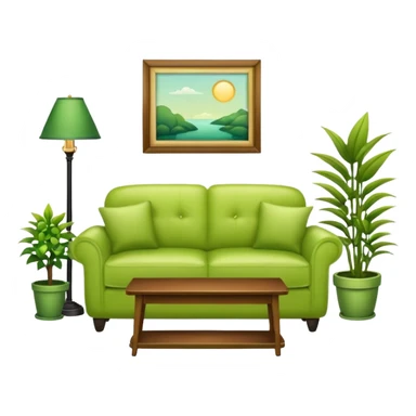 living room in ios emoji style

no TV, and make the couch a light green color

there is a lamp on one side and some plants on the other side sticker