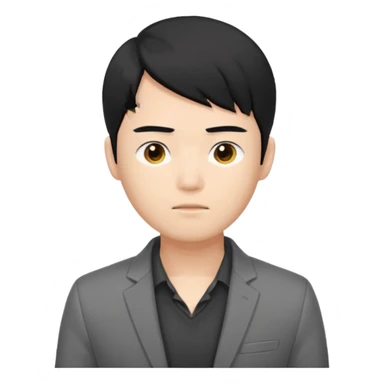 asian young man with black hair covering forehead in grey blazer and black t-shirt  sticker