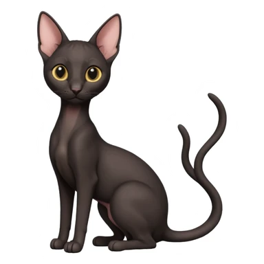 A 3D cartoon black Oriental Shorthair cat with bulky body, tall ears, Nice fur, dark cinematic background, Memoji-style. full body or half body. sticker