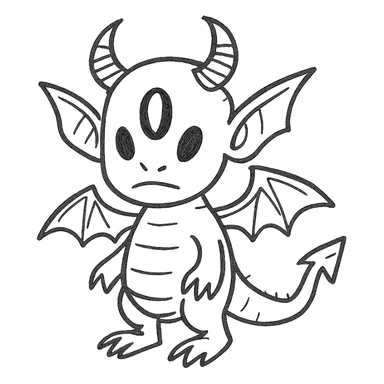 hand-drawn outlined kid dragon with demon and alien features sticker