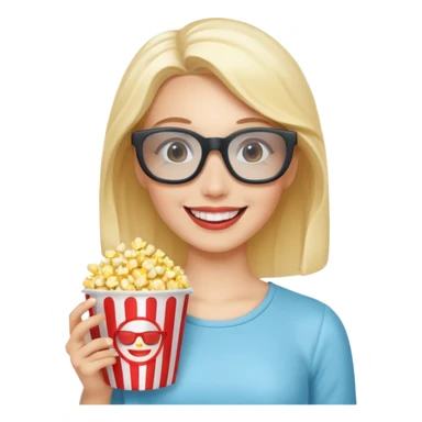 woman with 3d glasses and popcorn, smiling sticker