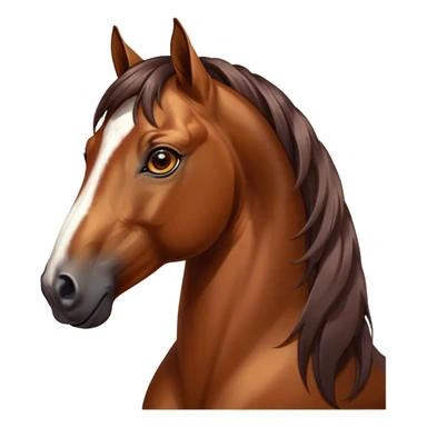 Cinematic Elegant Bay Horse Portrait Emoji, Head held high with a serene, majestic gaze, showcasing a magnificent bay fur with a rich, lustrous sheen, a flowing mane and tail, and radiant amber eyes that exude beauty and grace, Simplified yet majestically refined features, highly detailed, glowing with a soft, ethereal light, high shine, poised and breathtaking, stylized with an air of pure elegance, capturing the essence of a stunning and graceful steed, so beautiful it feels like it could gallop out of the screen with effortless charm! sticker
