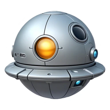 a realistic, spherical spaceship shaped like a ball, with a smooth surface and realistic details. Use a plain background. sticker