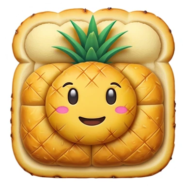 Chinese pineapple bun with crispy yellow top crust, simplified emoji style with bold outlines and bright colors, cartoon style Bo Lo Bao pastry sticker